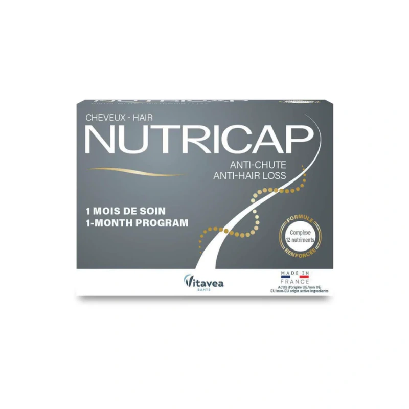 Boîte Nutricap Anti-Chute 30 gélules Vitavea, programme 1 mois pour la croissance et la fortification des cheveux.