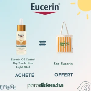 Flacon-pipette Eucerin Sun Oil Control Ultra-Light UV Serum SPF50+ pour peaux mixtes à grasses.