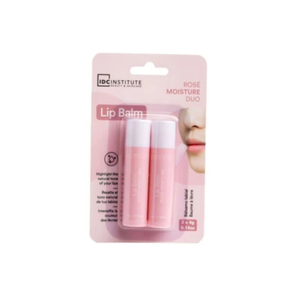 Pack de deux baumes à lèvres IDC Institute Moisture Rosé, soin hydratant et protecteur.