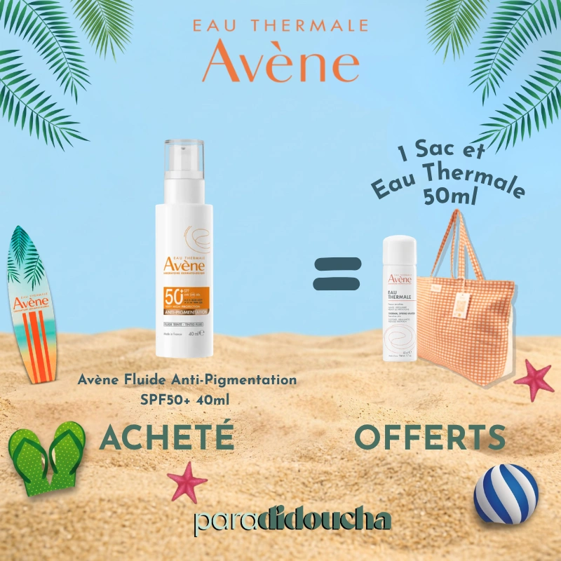 Flacon pompe de Avène Fluide Anti-Pigmentation SPF50+ pour prévenir et corriger les taches brunes.