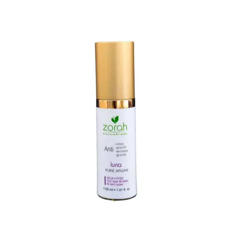 zorah-luna-pure-argan-serum-yeux-nuit-30ml Flacon pompe Zorah Luna Pure Argan Sérum Yeux Nuit 30ml, soin régénérant et anti-fatigue naturel.