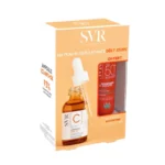 Coffret SVR incluant l'Ampoule C Anti-Ox 30ml et la crème-mousse Sun Secure Blur SPF50+ 15ml offerte.