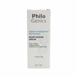 Flacon compte-gouttes Philo Genics Serum Hydratant Repulpant 30ml, soin booster d'éclat pour le visage.