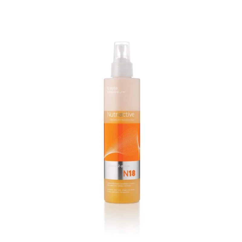 Flacon spray de l'Erayba Nutriactive N18 Collastin 2 Phase 200 ml pour cheveux secs, abîmés et protégés des UV
