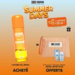 Offre ISDIN de l'été comprenant la lotion biphasée activatrice de bronzage Hydro Oil SPF30 et sa trousse cadeau offerte.