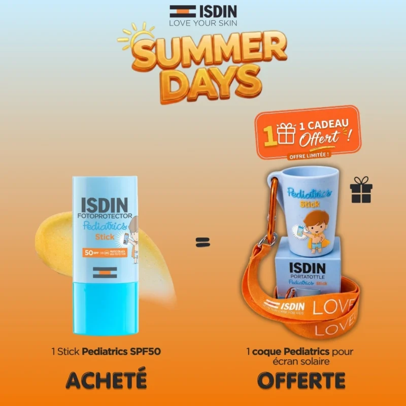 isdin-pediatrics-spf50-stick-20g Stick solaire haute protection ISDIN Pediatrics Stick SPF 50 de 20g pour zones sensibles de la peau des bébés et des enfants.