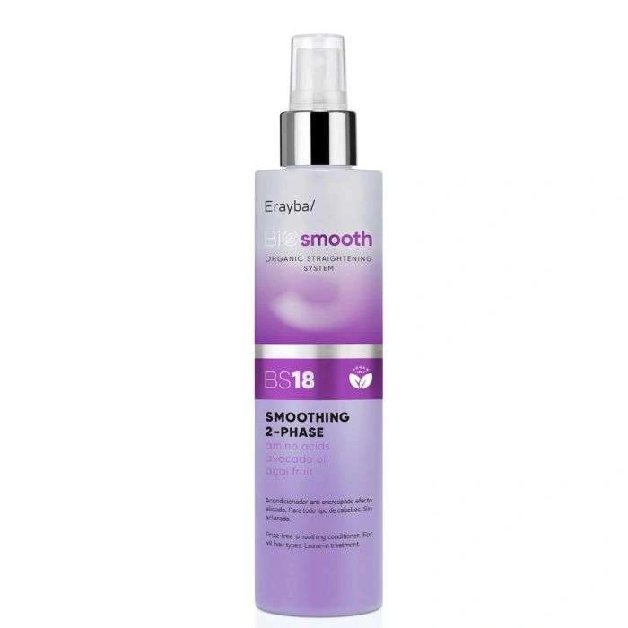 Flacon spray de l'Erayba Bio Smooth BS18 Smoothing Leave In 2 Phase 200 ml pour cheveux lisses et protégés