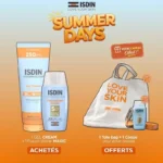 Offre promotionnelle ISDIN comprenant le fluide visage Fusion Water Magic, le Transparent Spray corps, avec un tote bag et une coque offerts.