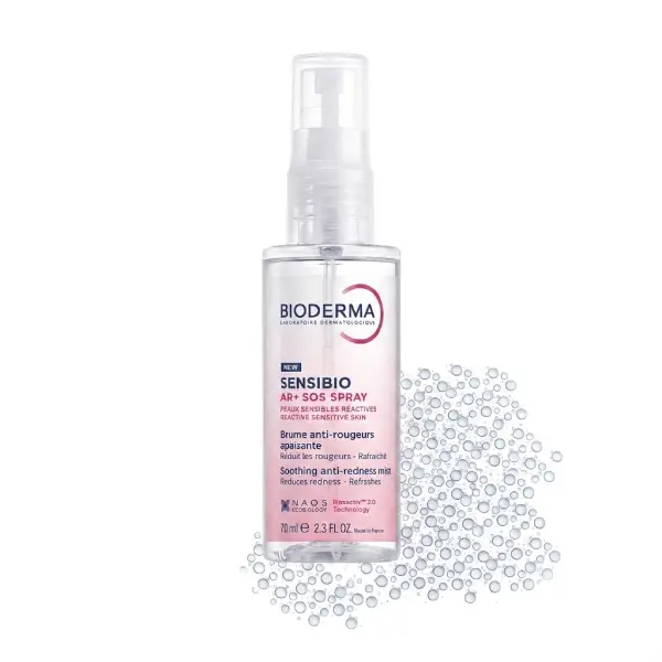 Bioderma Sensibio AR+ SOS Spray en flacon de 70ml, brume visage dermatologique anti-rougeurs et apaisante à effet fraîcheur immédiat