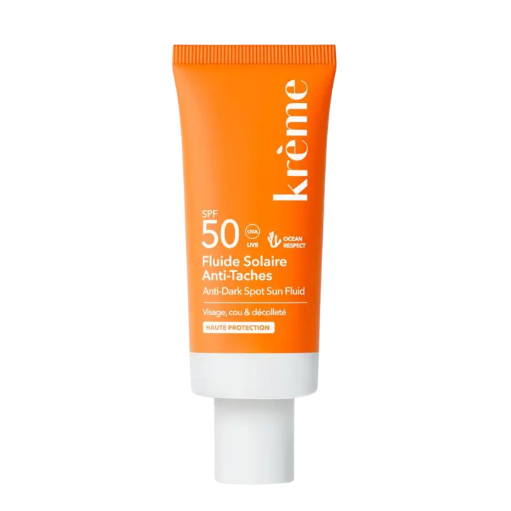 Krème Fluide Solaire Anti-Taches SPF50+ en flacon de 40ml, haute protection solaire visage invisible et anti-hyperpigmentation