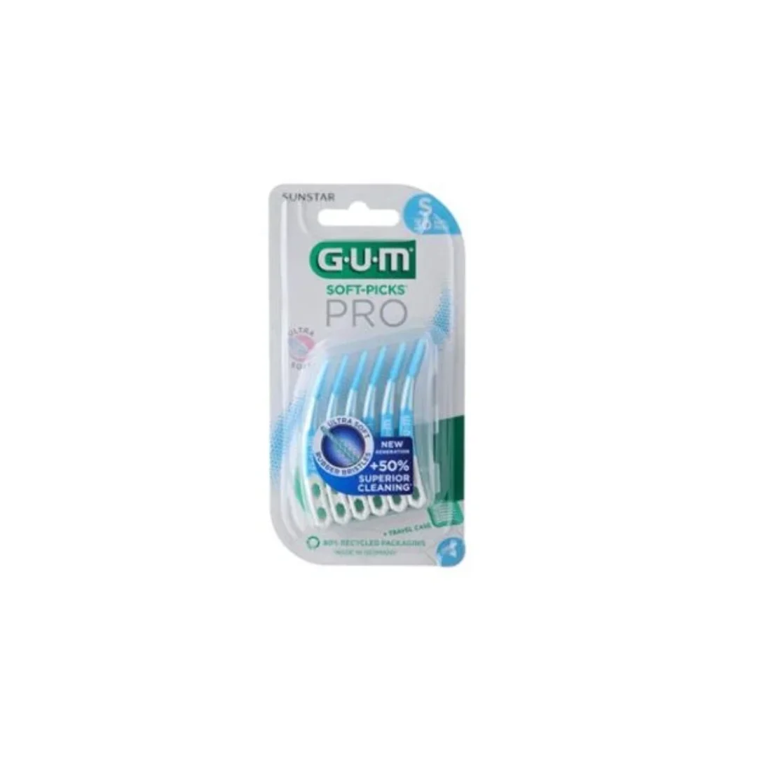Boîte de 30 bâtonnets interdentaires GUM Soft-Picks Pro Small référence 689 avec étui de transport.