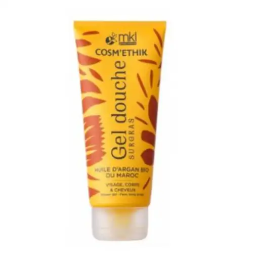 Flacon tube de mkl gel douche surgras huile d'argan bio 200ml pour l'hygiène, la nutrition intense et le confort nomade de toute la famille