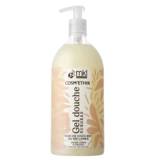 Flacon pompe de mkl gel douche surgras noix de coco bio 1l pour l'hygiène, la douceur et l'hydratation de toute la famille