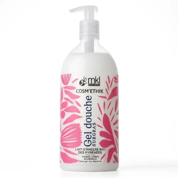 Flacon pompe de mkl gel douche surgras lait anesse bio 1l pour l'hygiène, la réparation et le confort des peaux sensibles de toute la famille