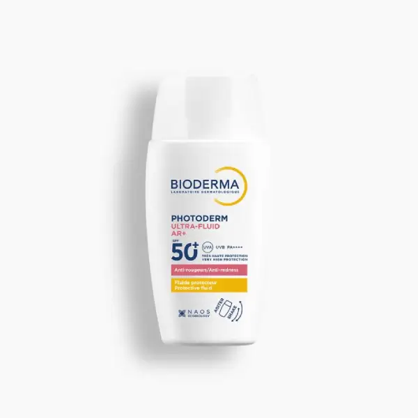 Bioderma Photoderm Ultra-Fluid AR+ SPF50+ en flacon de 40ml, très haute protection solaire visage invisible et anti-rougeurs pour peaux sensibles