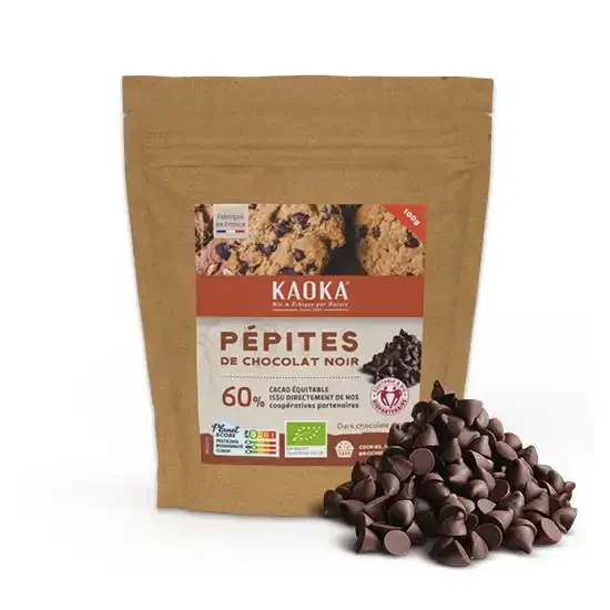 Sachet de 100g Kaoka Pépites de Chocolat Noir certifiées biologiques et équitables à 58% de cacao