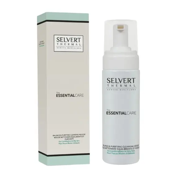 Selvert Mousse Nettoyant Equilbrante & Purifiant en flacon de 150ml, mousse lavante dermo-purifiante pour peaux mixtes à grasses