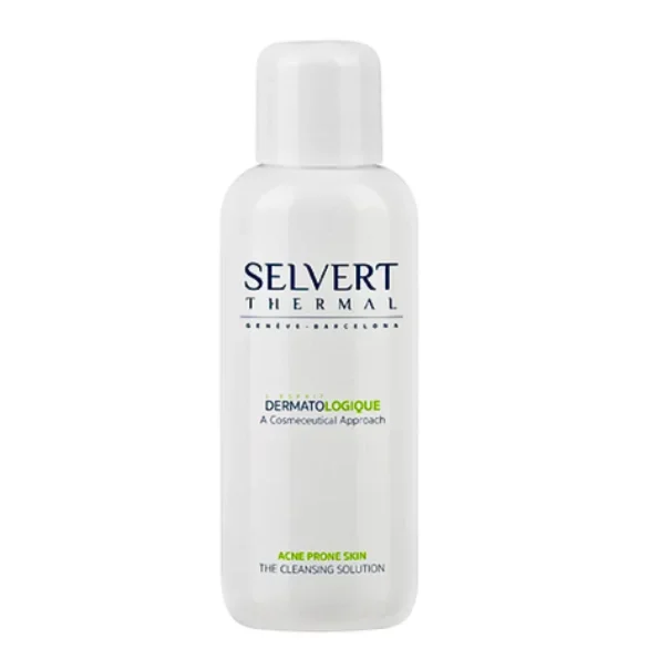 Flacon 200ml de Solution Nettoyante Peaux Acnéiques Selvert purifiante et matifiante.