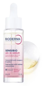 Flacon pipette de Bioderma Sensibio AR+ BI Serum 30ml, double sérum dermatologique biphasé anti-rougeurs et anti-âge