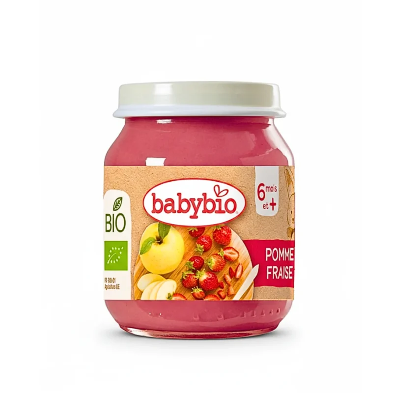 babybio petit pot pomme fraise, purée de fruits certifiée biologique pour nourrisson dès 6 mois et +