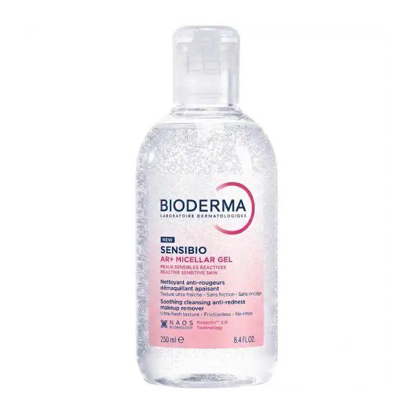 Bioderma Sensibio AR+ Micellar Gel en flacon pompe de 250ml, gelée micellaire nettoyante, démaquillante et anti-rougeurs pour peaux sensibles