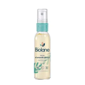 Flacon d'huile d'amande douce Biolane 75ml pour soin et massage bébé.