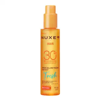 Nuxe Sun brume solaire fraîche SPF 30 en flacon spray de 150ml, protection solaire invisible et rafraîchissante pour le corps et le visage.