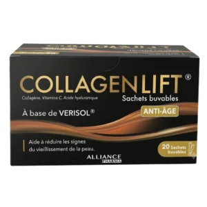 Boîte de collagen lift anti-age sachets buvables contenant 20 sachets pour une cure de collagène marin anti-rides et fermeté