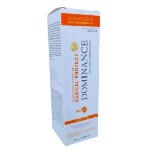 Tube de crème solaire dominance radical protect 50+ teinté claire 50ml, protection solaire et soin unifiant anti-taches