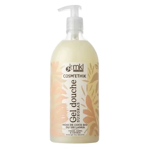 Flacon pompe de mkl gel douche surgras noix de coco bio 1l pour l'hygiène, la douceur et l'hydratation de toute la famille