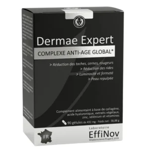 Effinov Dermae Expert 90 gélules en boîte, complément alimentaire anti-âge global pour la fermeté, l'hydratation et l'éclat de la peau
