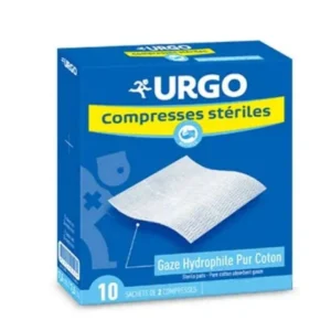 Boîte de 10 compresses stériles Urgo 40x40 cm en gaze hydrophile.