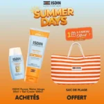 Coffret solaire ISDIN Fusion Water Magic 50ml et Gel Cream 250ml avec sac de plage offert.