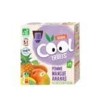 Boîte de 4 gourdes de compote bio Vitabio Cool Fruits Pomme Mangue Ananas Acérola.