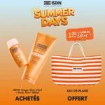 Coffret solaire ISDIN Magic Glow 50ml et Body Glow 200ml accompagné de son sac de plage offert.