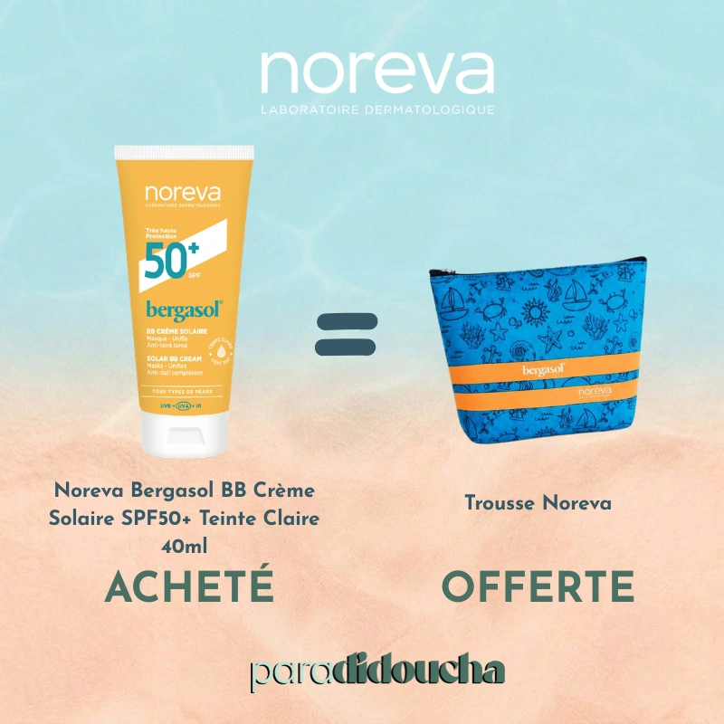 Tube de Bergasol BB Crème Solaire SPF50+ Teinte Claire de 40ml pour un teint unifié, protégé et sans imperfections.
