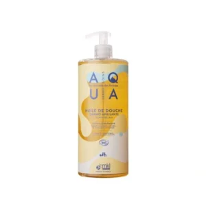 Flacon pompe de 1 Litre de MKL Aqua Huile de Douche Dermo Apaisante, soin lavant relipidant sans sulfates pour peaux sèches et sensibles.