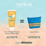 Flacon de Noreva Bergasol Mousse Flouteur SPF50+ de 50ml à texture aérienne lissante et matifiante.