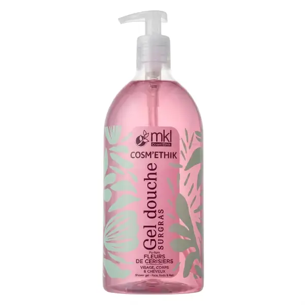 Flacon pompe de mkl gel douche surgras fleurs de cerisiers pour l'hygiène, la douceur et l'hydratation parfumée de toute la famille