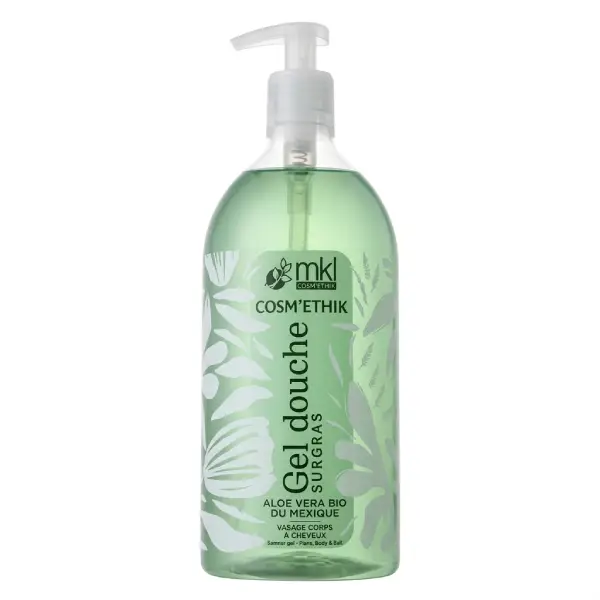 Flacon pompe de mkl gel douche surgras aloe vera bio 1l pour l'hygiène, l'hydratation et le confort de toute la famille