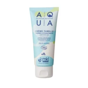 Tube de 100 ml de MKL Aqua Crème Famille Dermo Hydratante, soin apaisant et nourrissant visage et corps pour toute la famille.