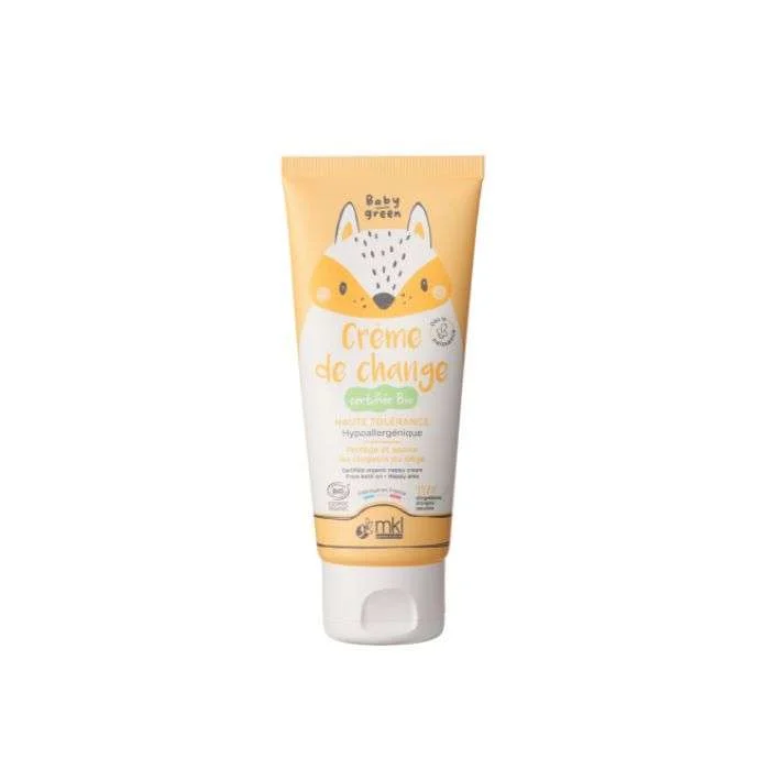 Tube de MKL Baby Green Crème de Change de 75ml à l'oxyde de zinc et magnésium pour protéger les fesses de bébé.