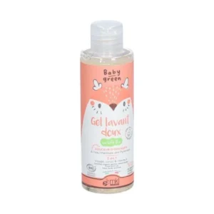 Flacon de MKL Baby Green Gel Lavant Doux de 100ml pour le nettoyage du corps et des cheveux des nourrissons dès la naissance.