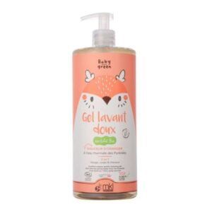 Grand flacon-pompe de MKL Baby Green Gel Lavant Doux de 1 Litre pour le nettoyage du corps et des cheveux des nourrissons.