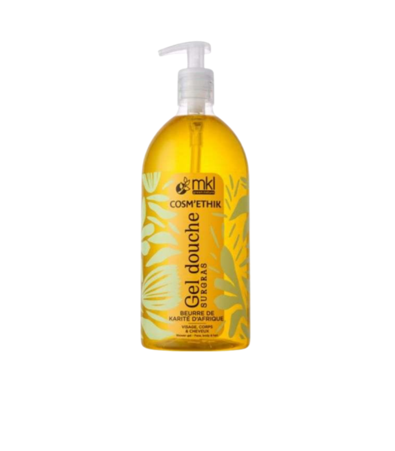 mkl-gel-douche-beurre-de-karite-bio-1l Flacon pompe de mkl gel douche beurre de karite bio 1l pour le nettoyage et la nutrition des peaux sèches de toute la famille.