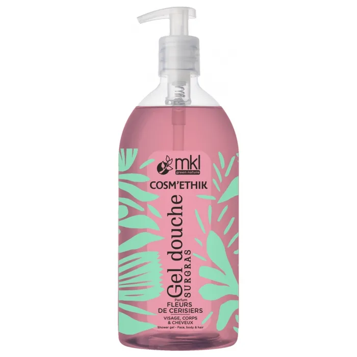 Flacon pompe de mkl gel douche surgras fleurs de cerisiers pour l'hygiène, la douceur et l'hydratation parfumée de toute la famille
