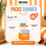 Coffret pack isdin Fotoultra 100 active unify spf50 contenant le fluide dépigmentant 50ml et le stick invisible zones sensibles à moitié prix