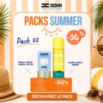 Coffret pack isdin fusion water magic spf 50 contenant le fluide visage invisible 50ml et la lotion corporelle biphasique HydroLotion à moitié prix
