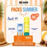 Coffret pack isdin fusion water magic spf 50 contenant le fluide visage invisible 50ml et la lotion corporelle biphasique HydroLotion à moitié prix
