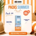 Coffret pack isdin fusion water magic spf 50 contenant le fluide visage 50ml et le stick zones sensibles invisible à moitié prix.